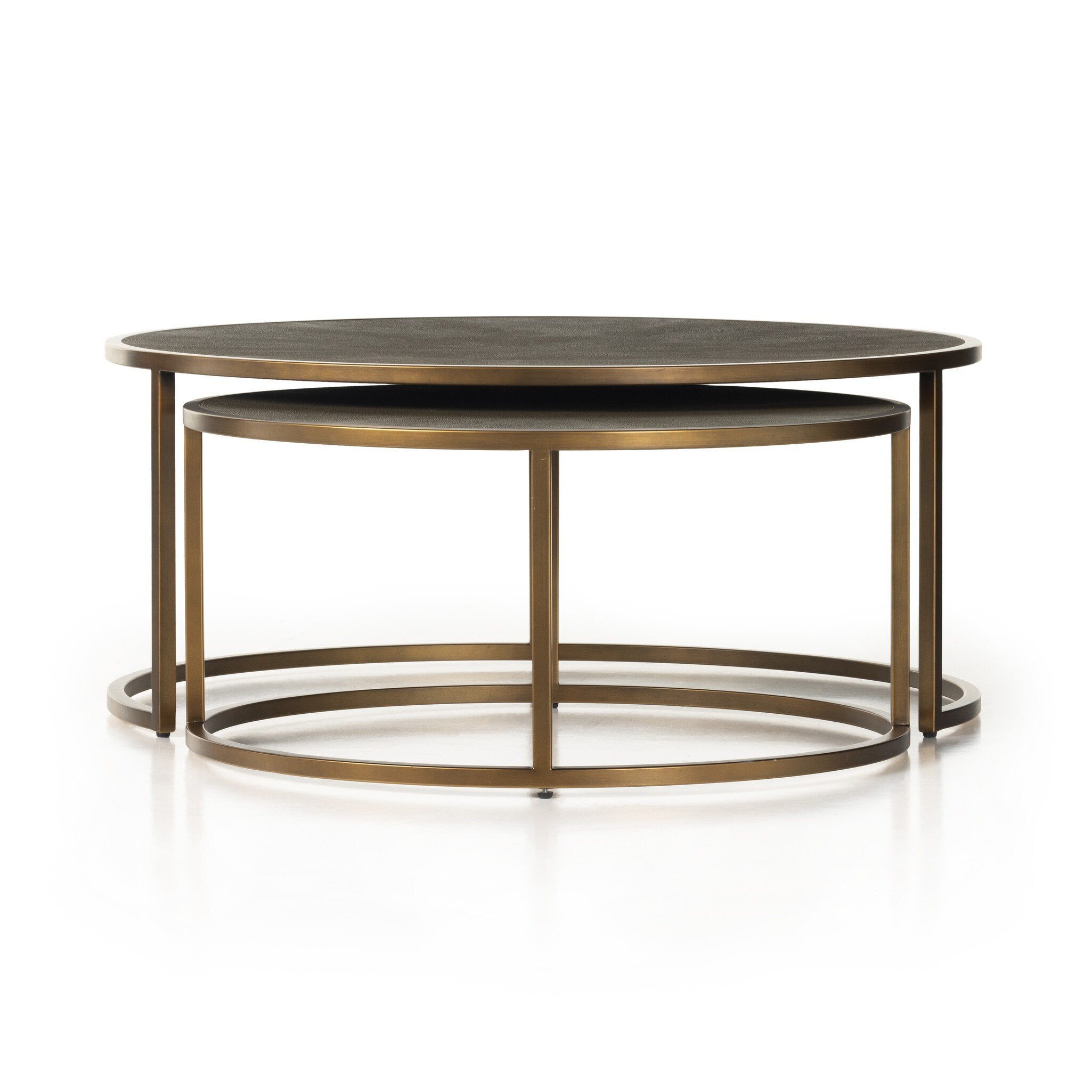 Four Hands Shagreen Nesting Coffee Table — Antique Brass-Grey Shagreen