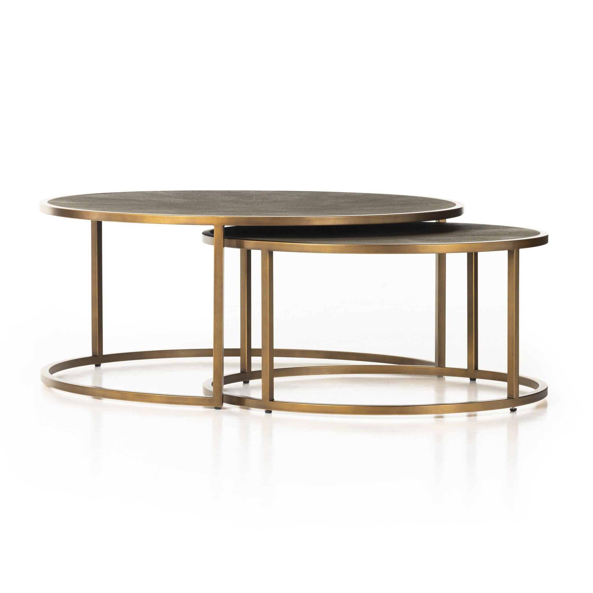Four Hands Shagreen Nesting Coffee Table — Antique Brass-Grey Shagreen
