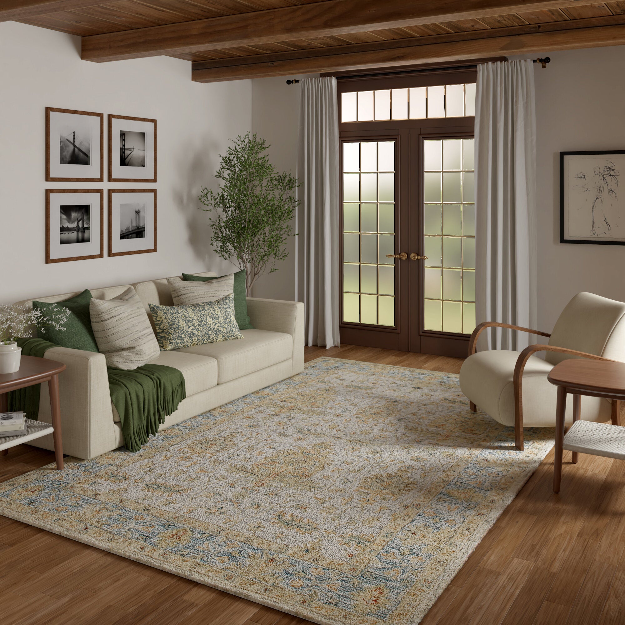 LR Home Vintage Rug — Ivory Blue