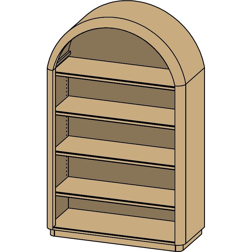Yutzy Woodworking Rialto Arched Bookcase — open, line drawing