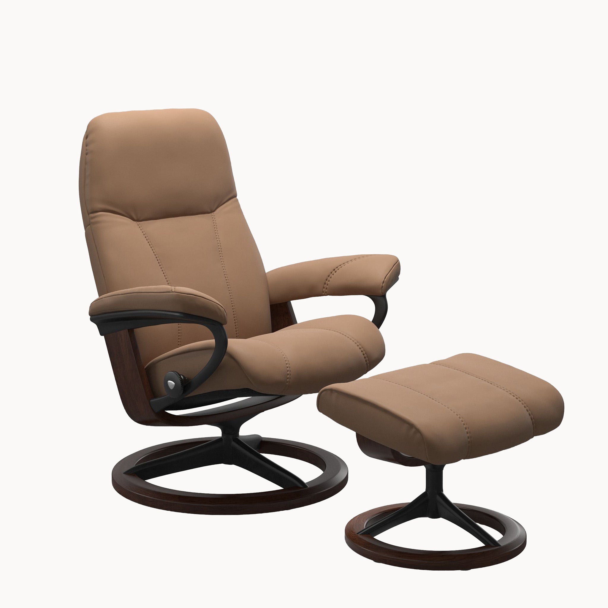 Stressless Consul Classic Base Chair & Ottoman - Batick Latte