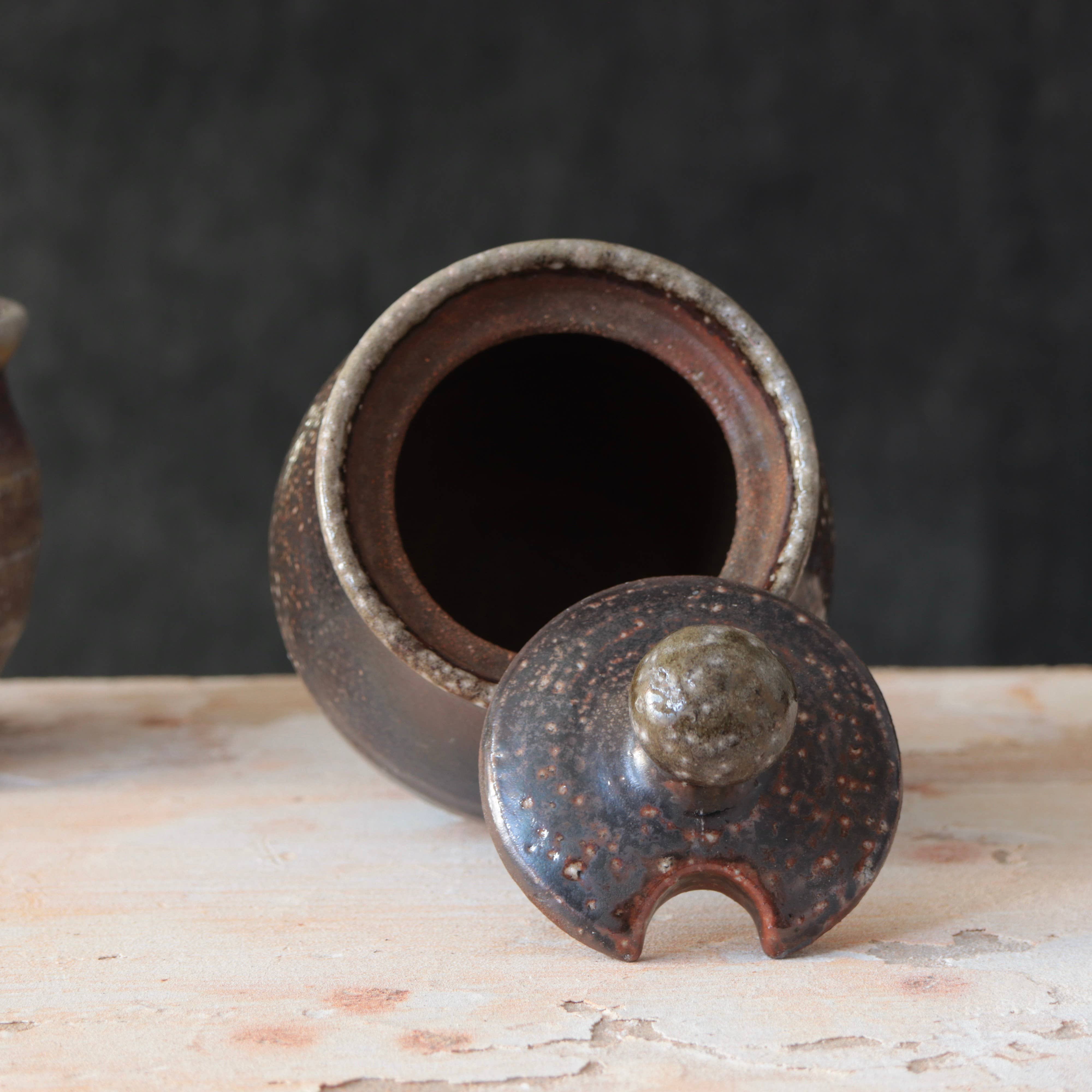 Matt Fishman Pottery Soda-Fired Sugar Jars Dark Surface Round