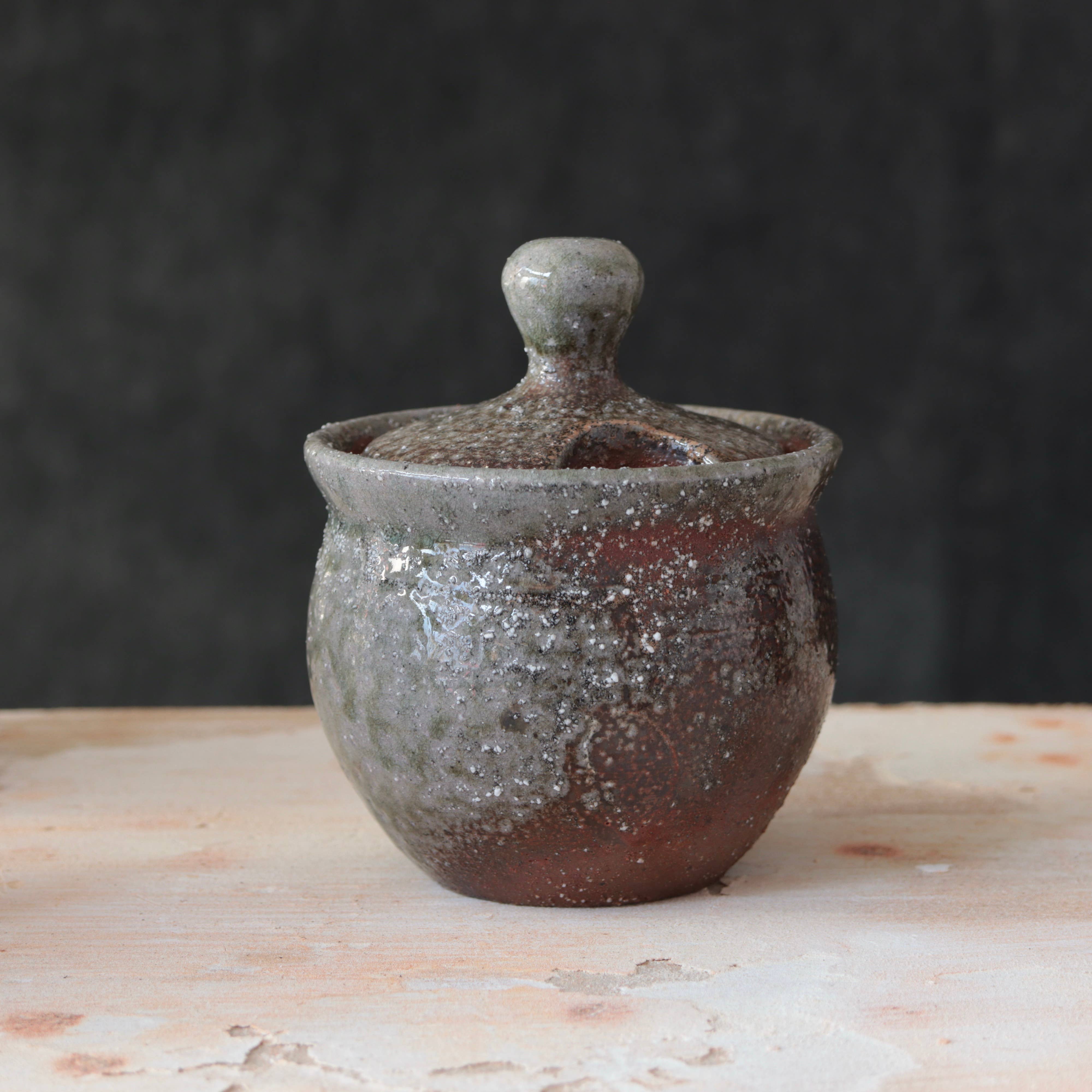 Matt Fishman Pottery Soda-Fired Sugar Jars Dark Surface Round
