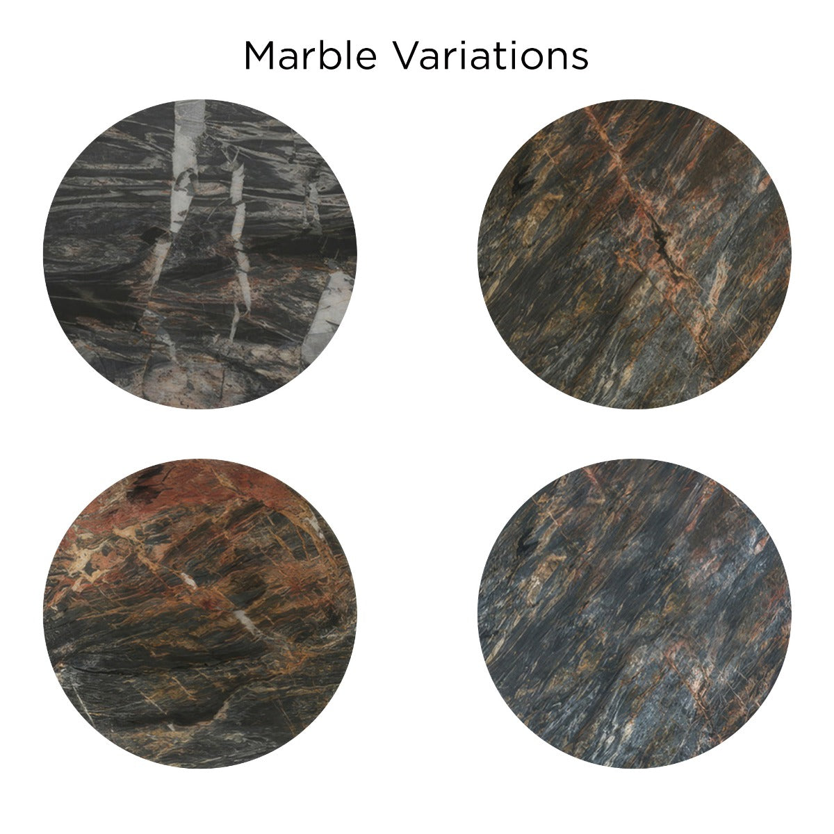 Home Trends & Design Vista 90" Oval Dining Table — Lava Marble top-down variations