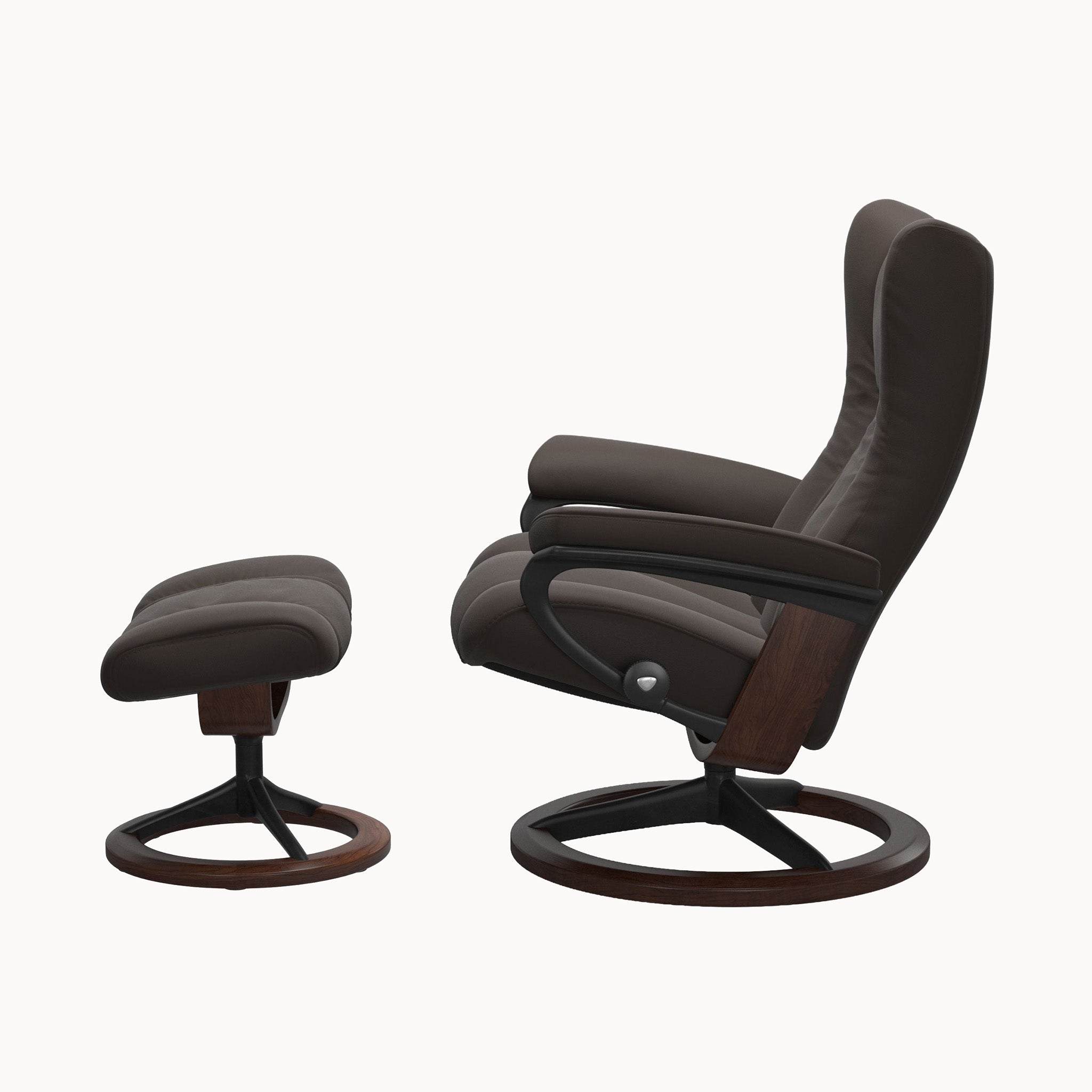 Stressless Wing Signature Base Chair & Ottoman - Paloma Chestnut