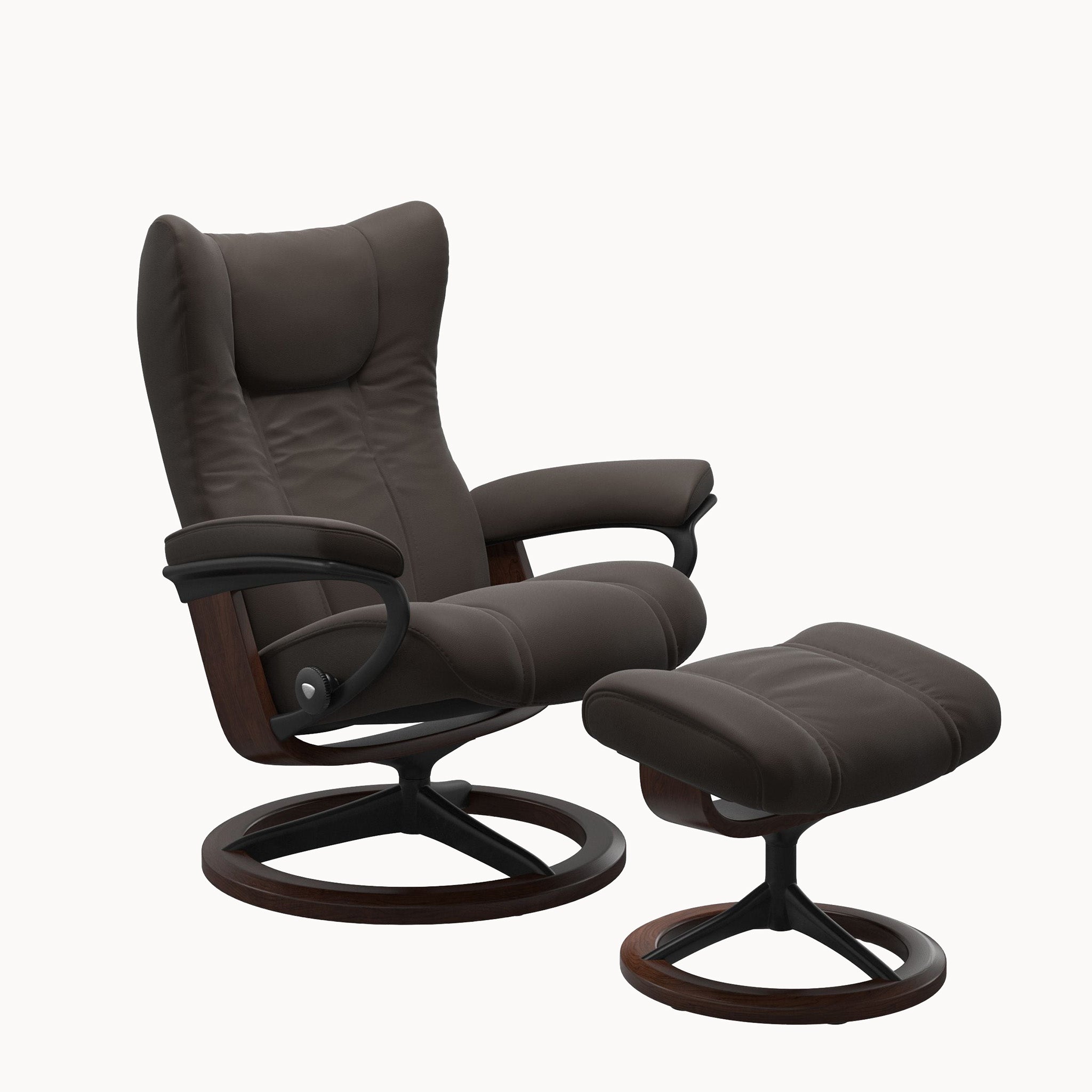 Stressless Wing Signature Base Chair & Ottoman - Paloma Chestnut