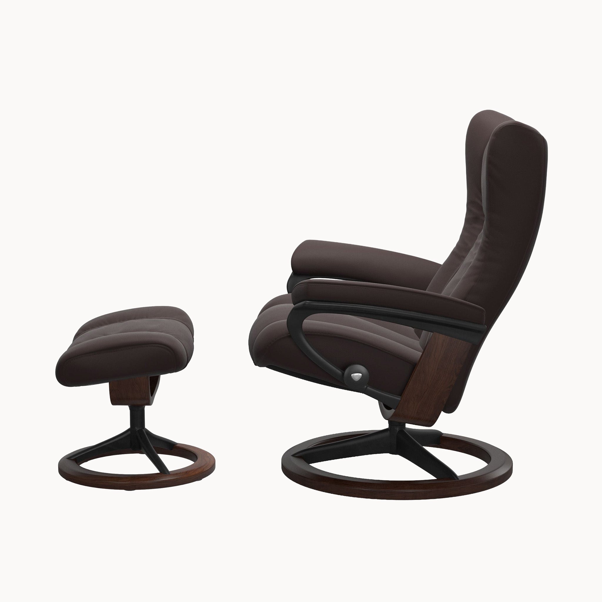 Stressless Wing Signature Base Chair & Ottoman - Paloma Chocolate