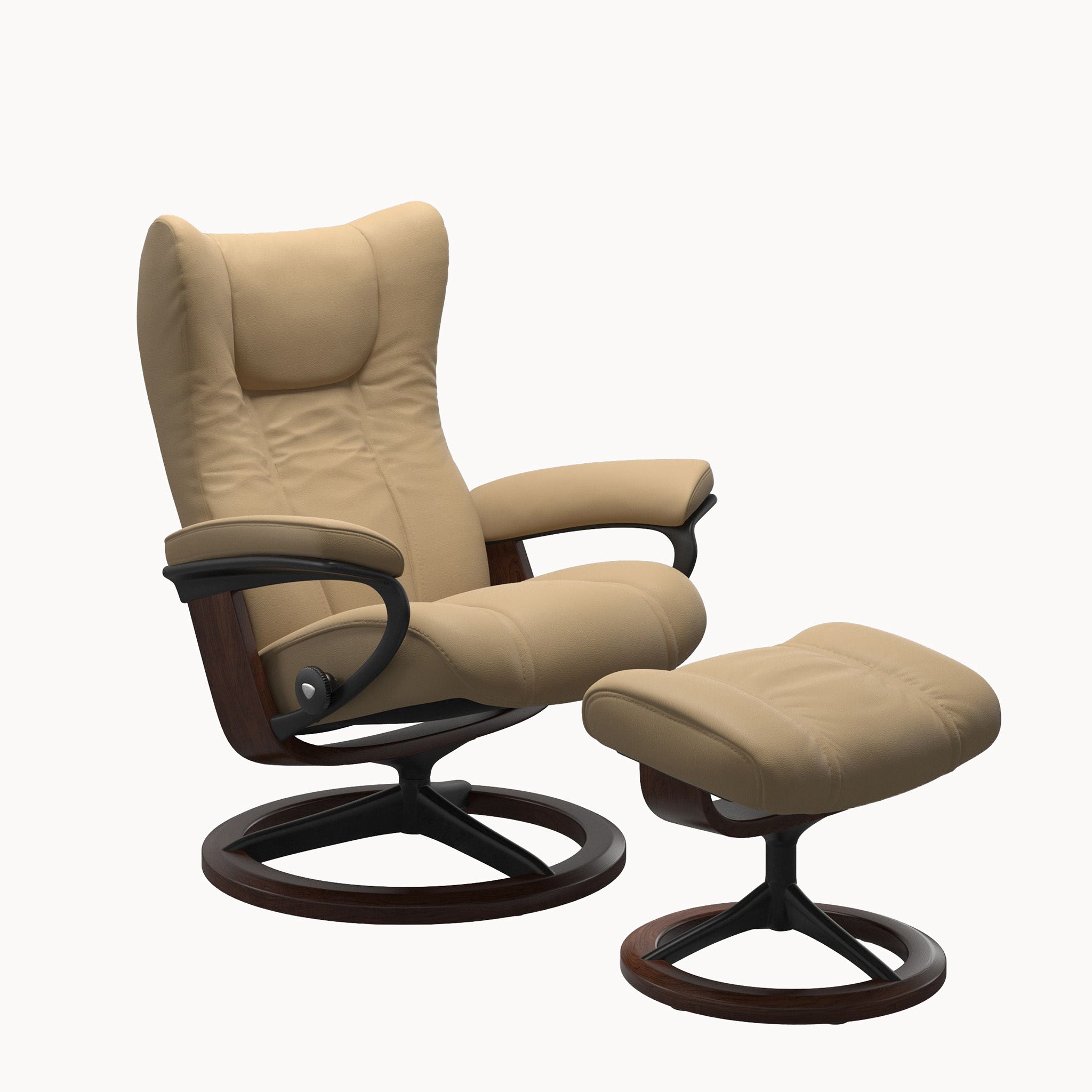 Stressless Wing Signature Base Chair & Ottoman - Paloma Sand
