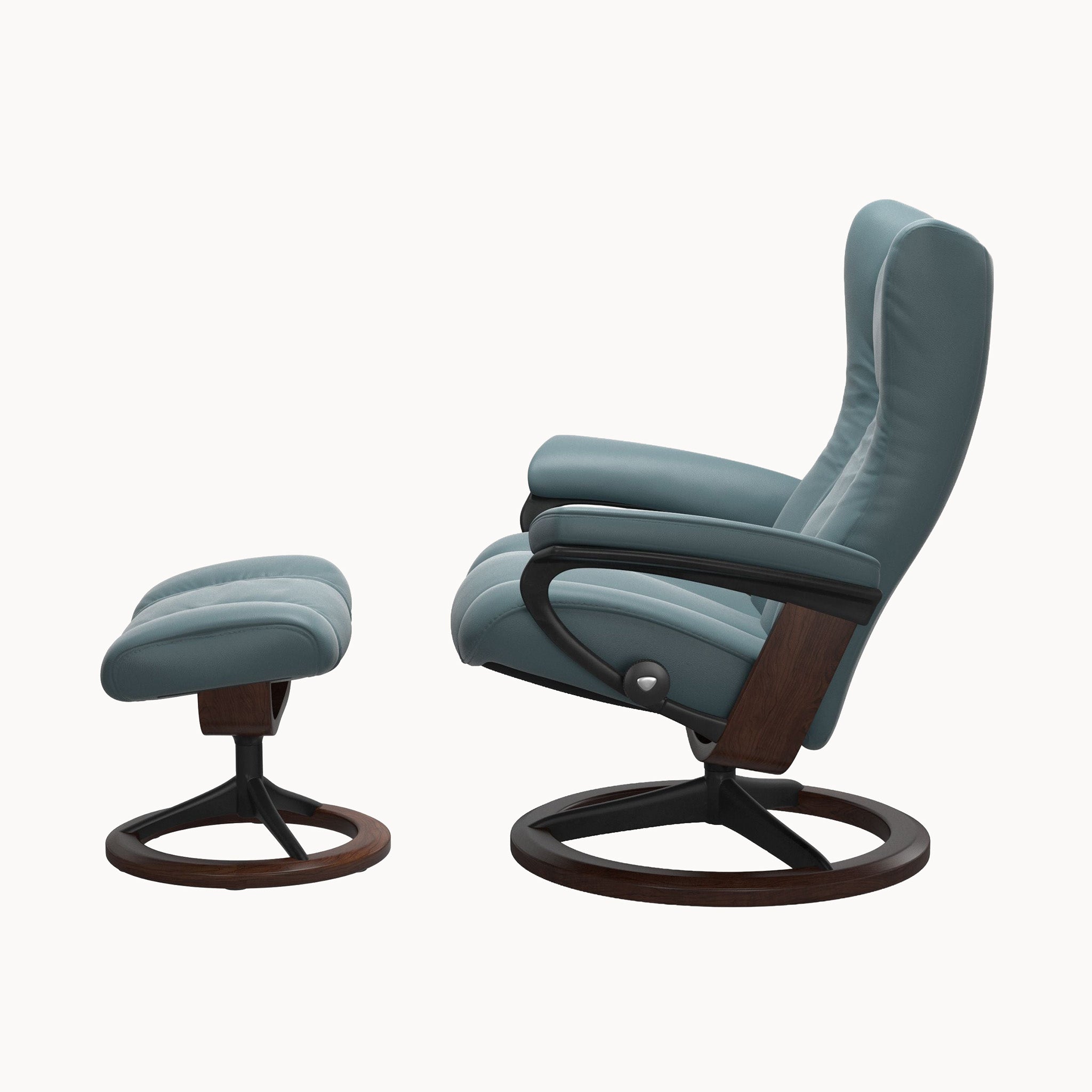 Stressless Wing Signature Base Chair & Ottoman - Paloma Teal Blue