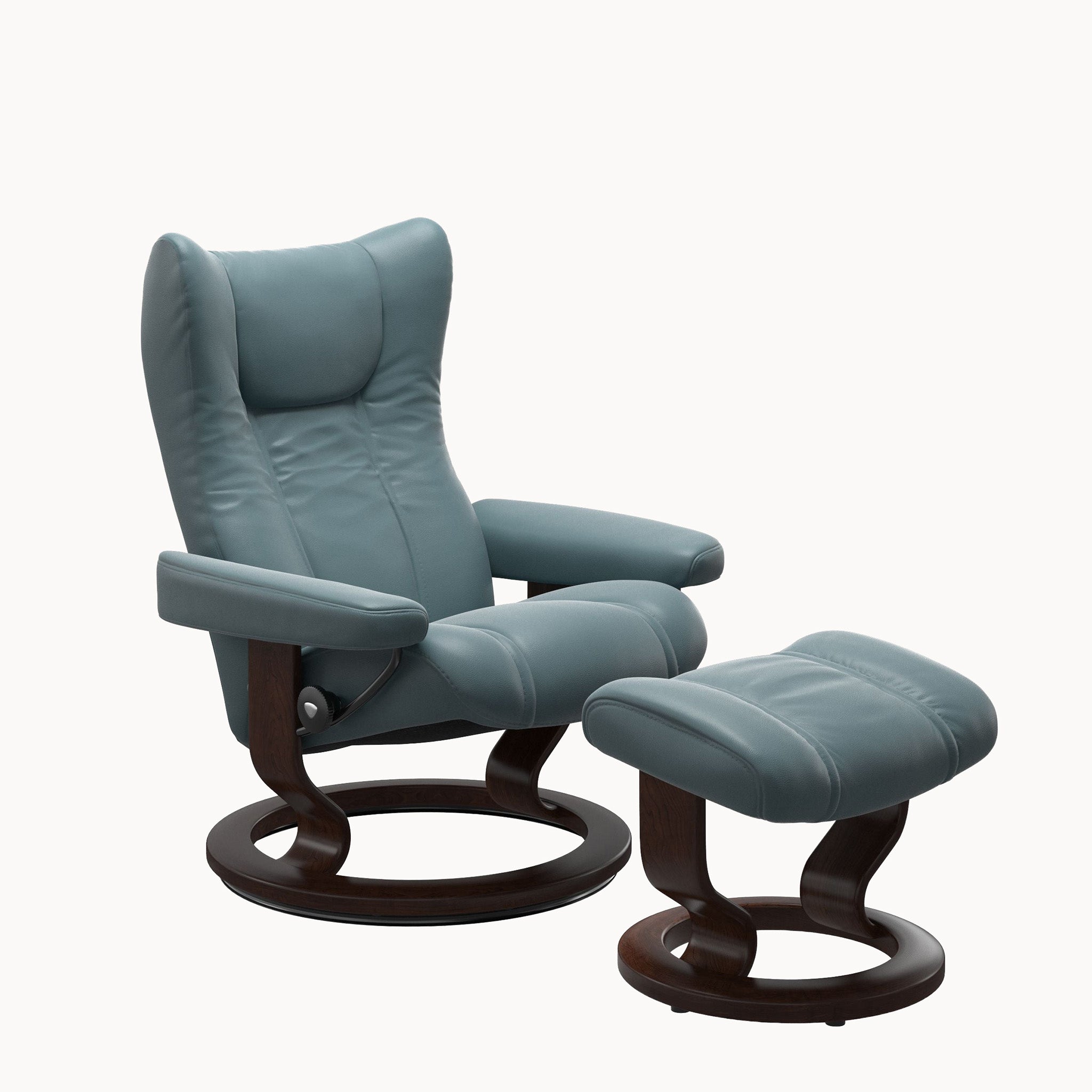 Stressless Wing Classic Base Chair & Ottoman - Paloma Teal Blue