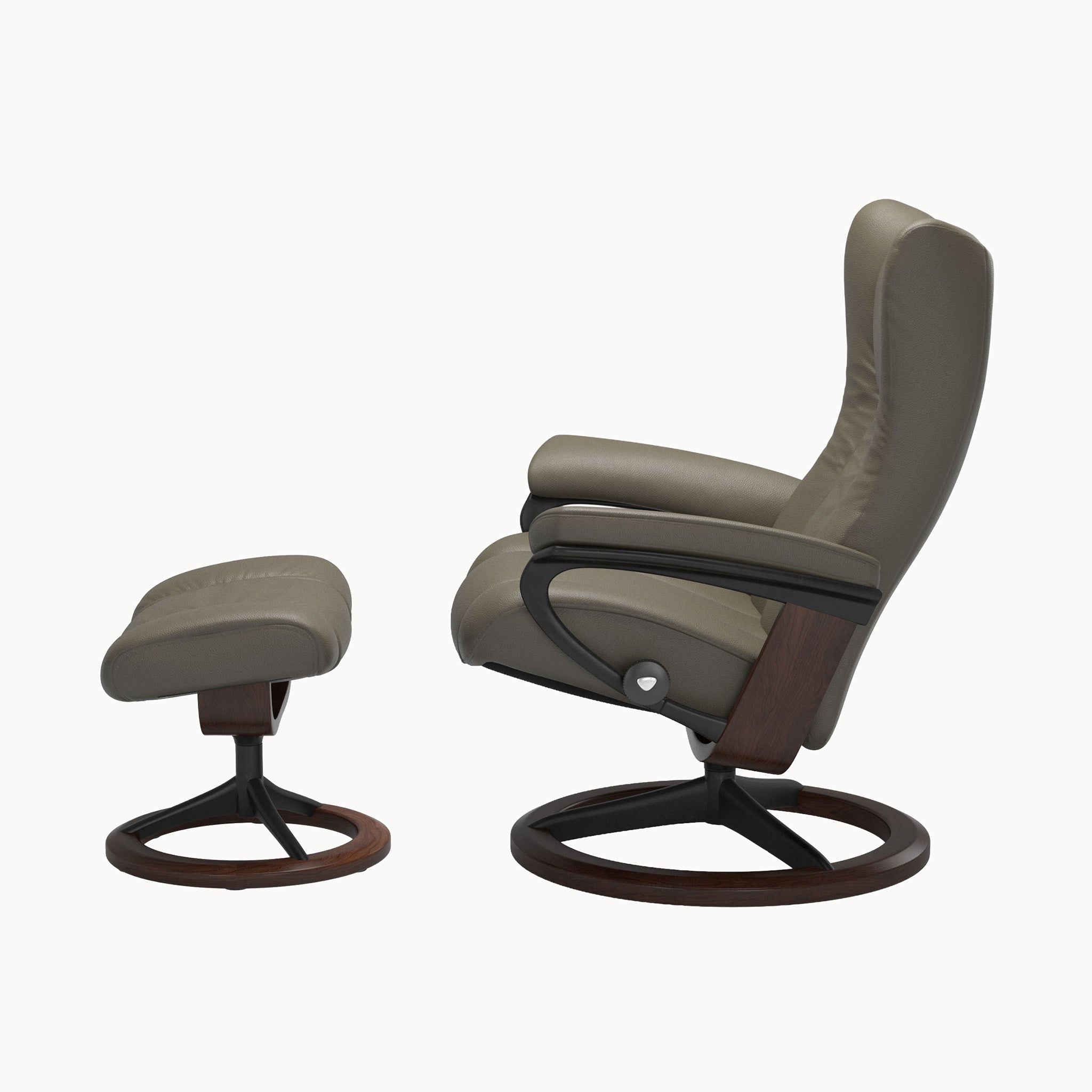 Stressless Wing Signature Base Chair & Ottoman - Velaro Forest Green