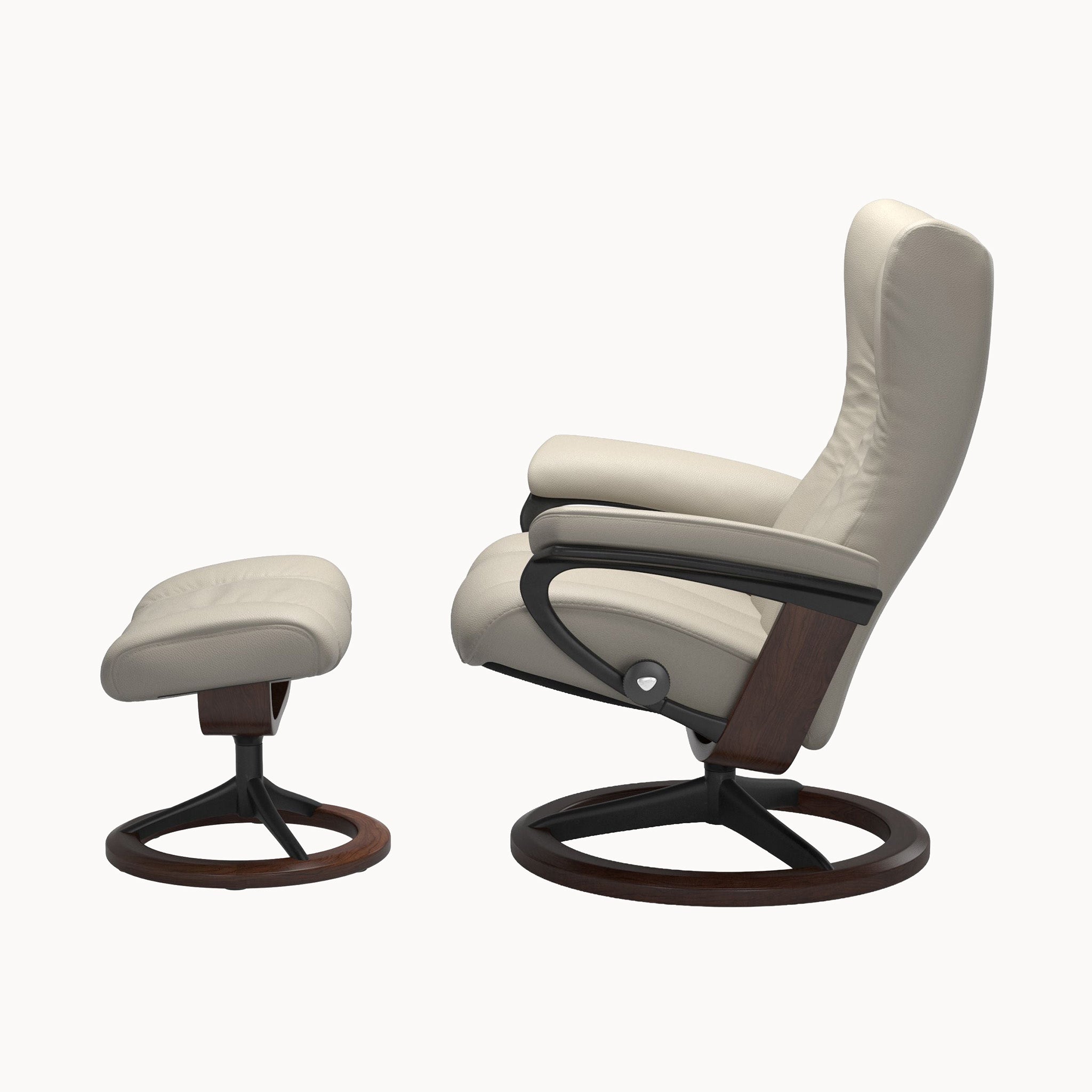 Stressless Wing Signature Base Chair & Ottoman - Velaro Light Grey