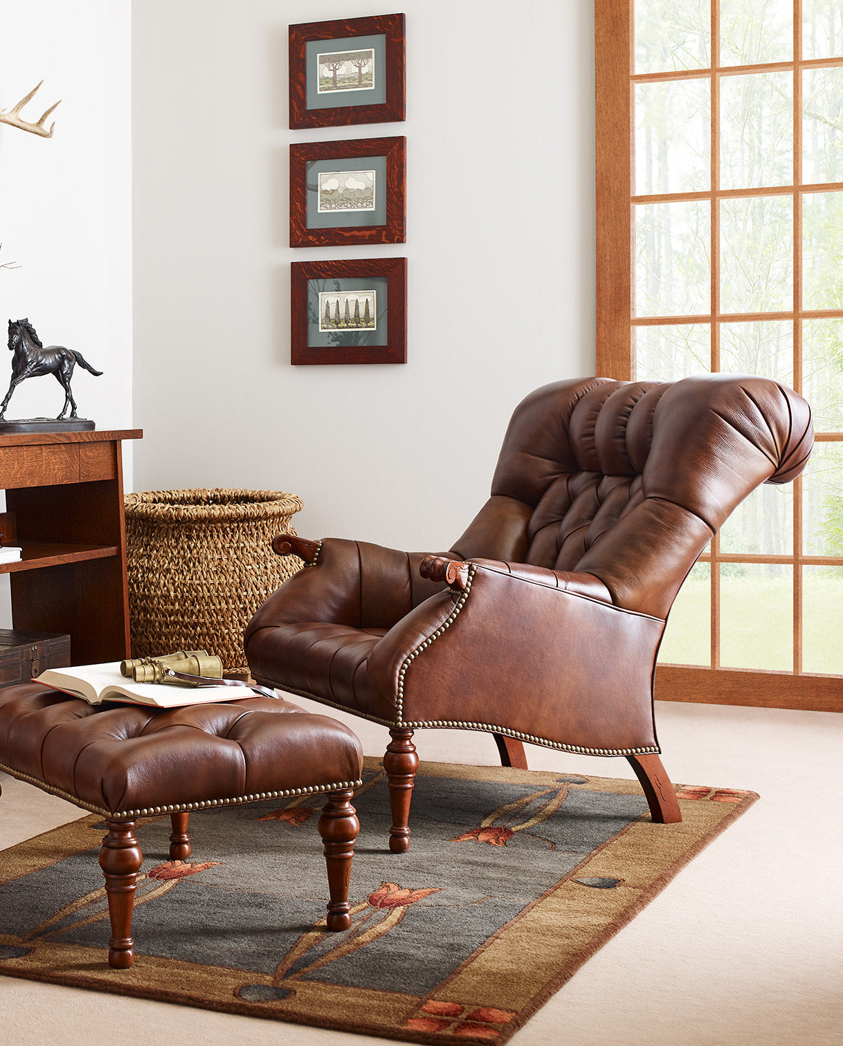 Stickley Fine Leather seating with nailhead trim detail